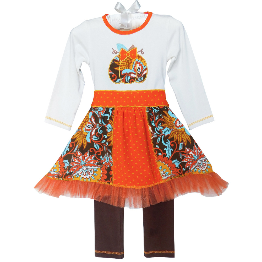 Girls Thanksgiving Autumn Pumpkin Dress Set